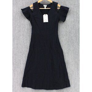 Mo:vint By Anthropologie Fit & Flare Dress Women XS Black Solid Short Sleeve NWT